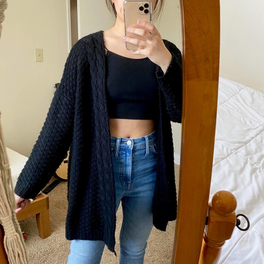 Black Textured Knit Cardigan